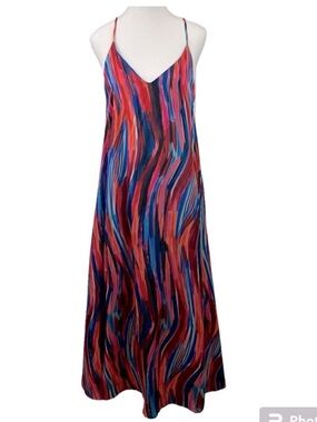 Nicole Miller Multicolor Wave-Print Maxi Dress in Red, Blue, Pink